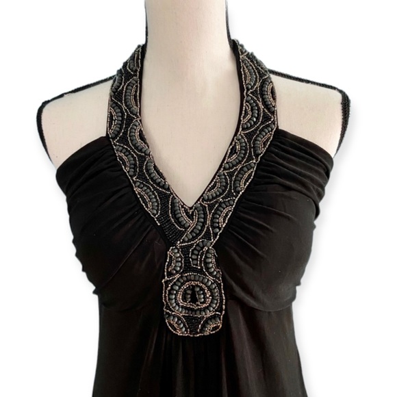 ULTRA PINK Black Halter Dress with Embellished Neckline and Built In Shelf Bra L - Picture 2 of 5